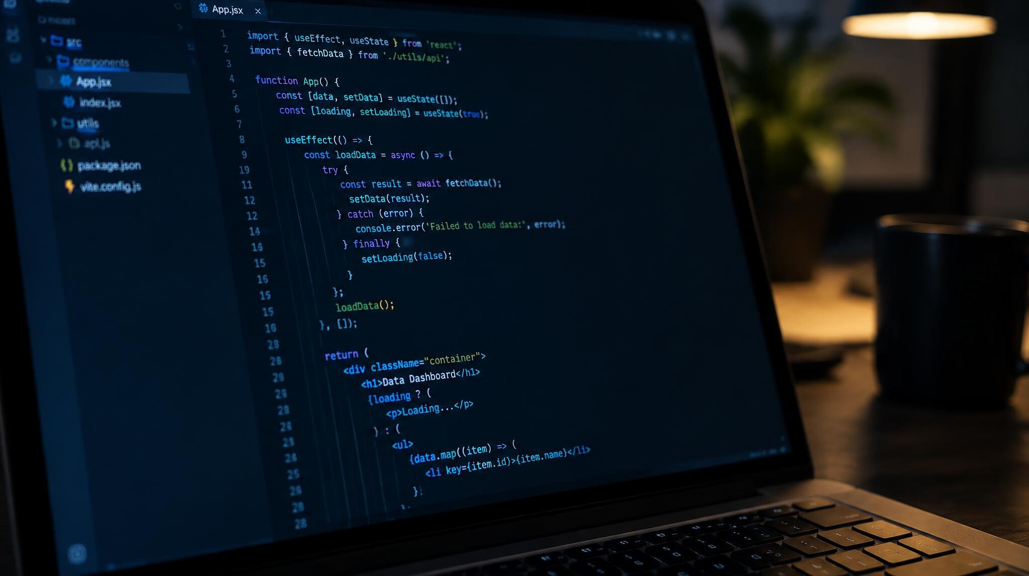 Laptop screen displaying software code