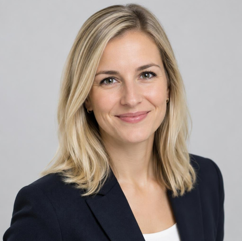 Studio portrait of a professional woman with shoulder-length hair